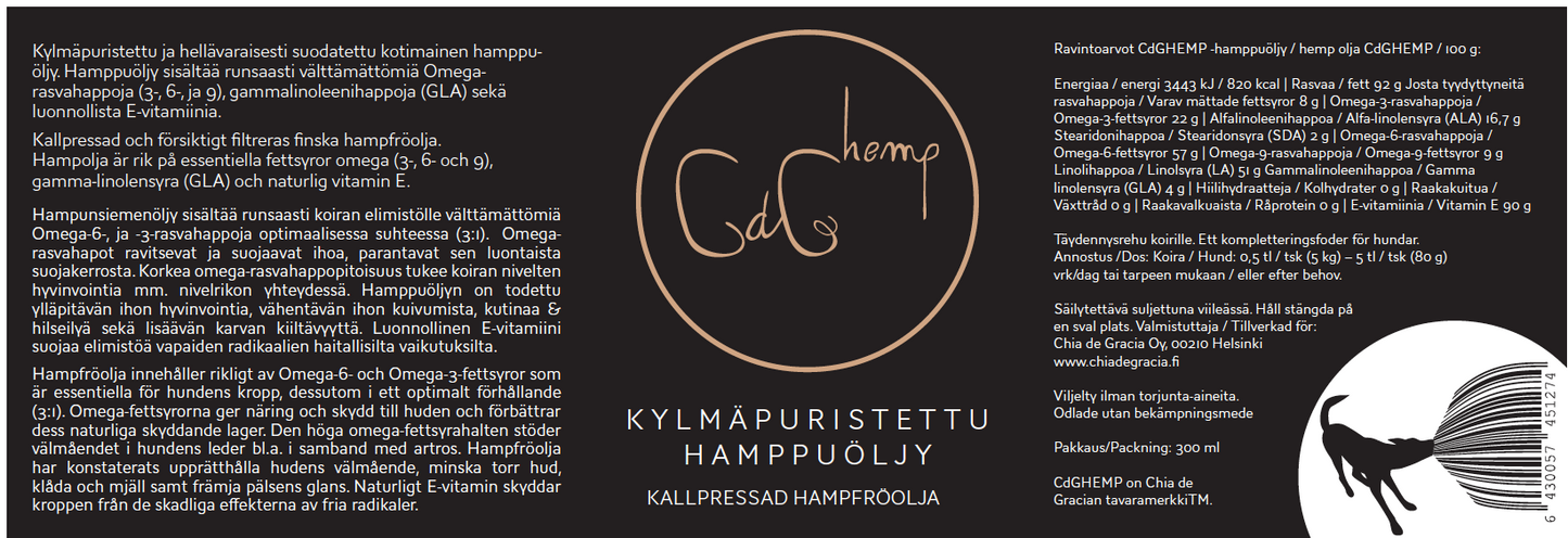 CdG HEMP-hamppuöljy koirille