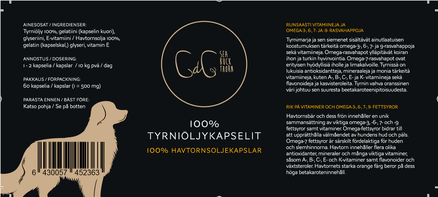 CdG Sea buckthorn - Tyrniöljykapselit koirille